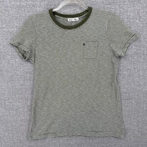 Alex Mill T-Shirt Womens XS Green Striped Pocket Crew Neck Cotton Slim